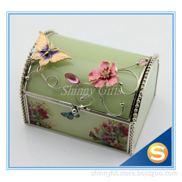 Flower And Butterfly Glass Jewelry Box For Wedding Gifts
